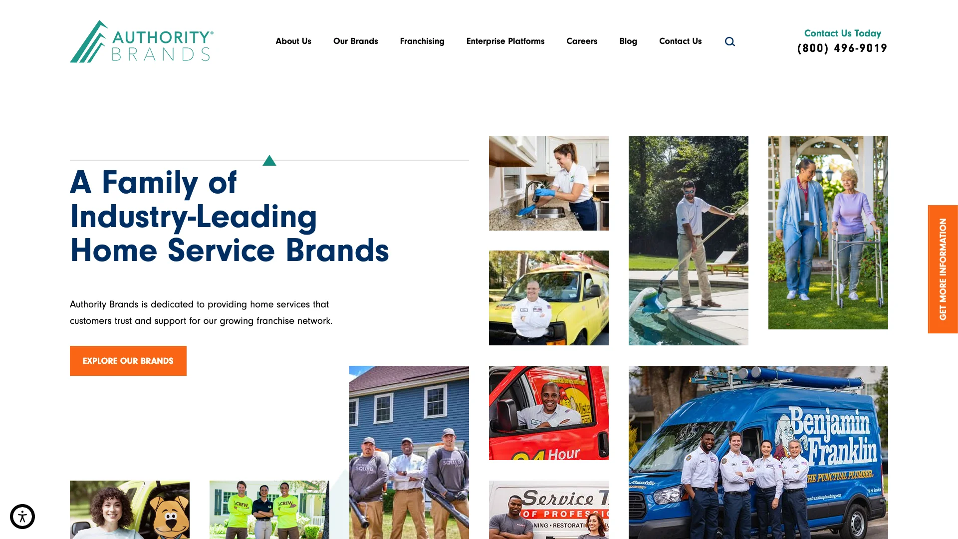 Authority Brands homepage hero showing franchise holding company branding