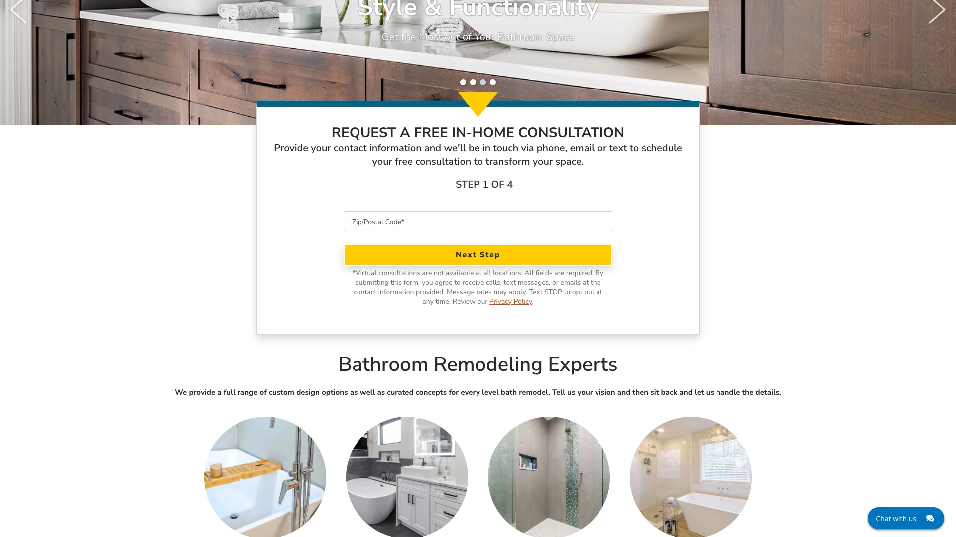 Bath Tune-Up McKinney TX location page form area showing the 5-field contact form with first name, last name, email, phone, and zip code fields