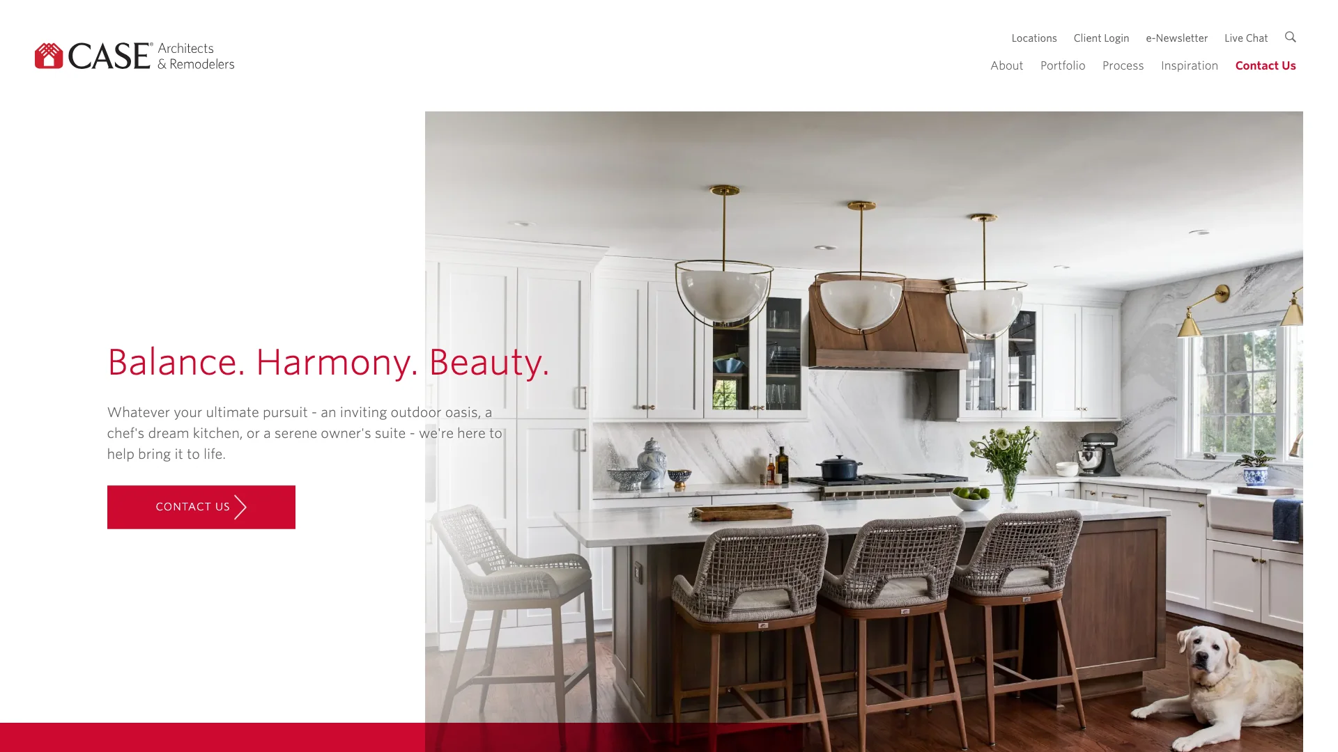 Case Design Remodeling homepage hero showing DC-area remodeling branding