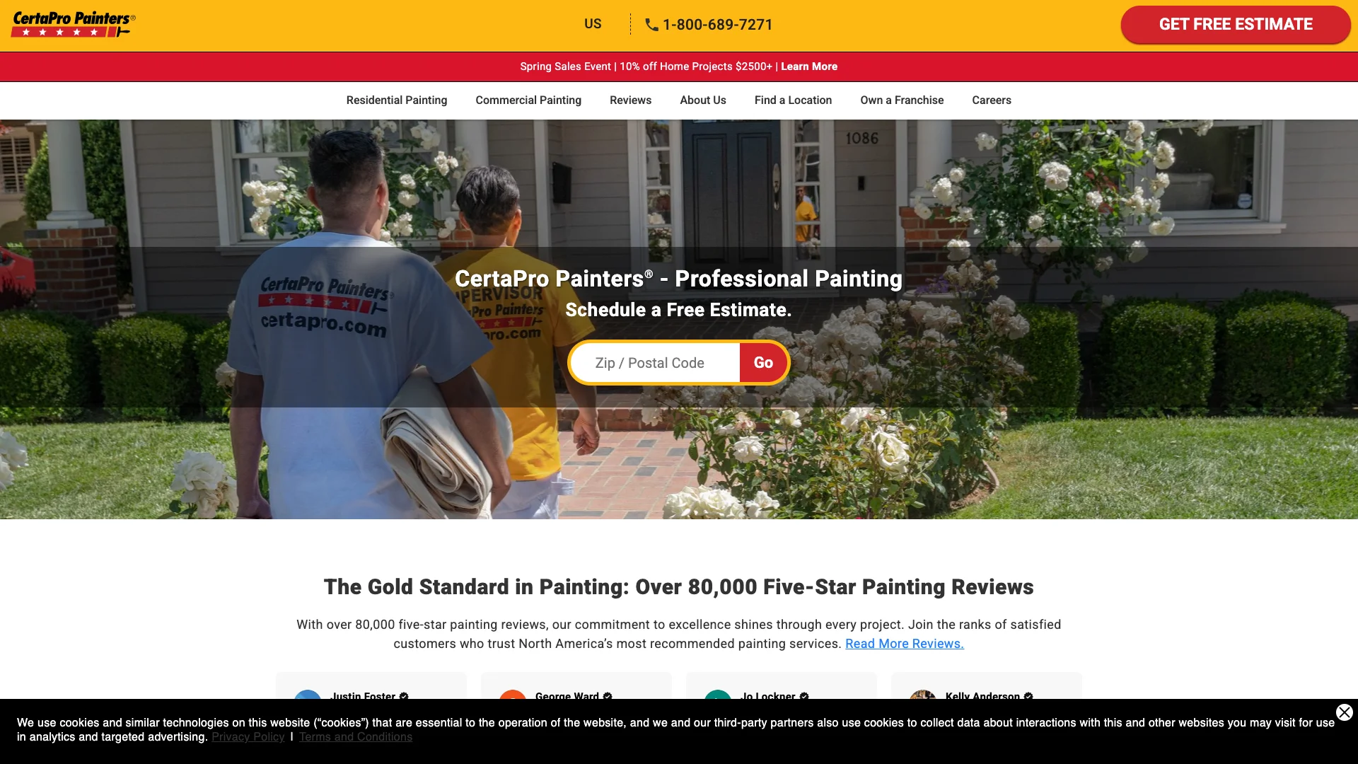 CertaPro Painters homepage hero showing painting franchise branding