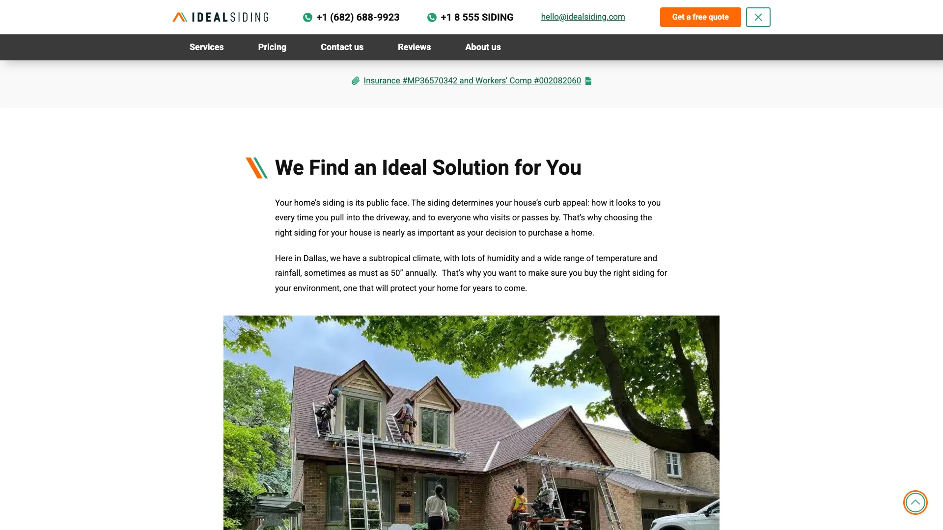 Ideal Siding location page showing one of the four lead capture forms with fields for homeowner contact information and project details