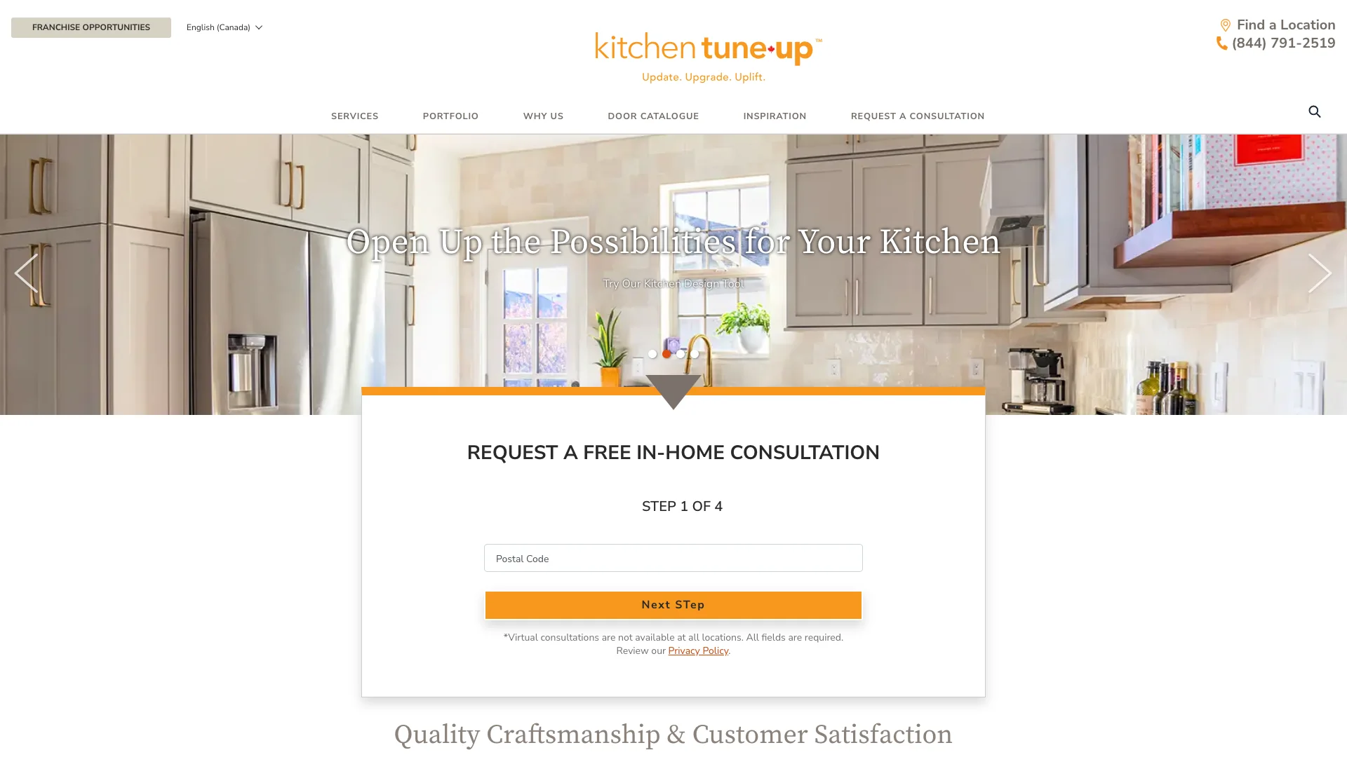 Kitchen Tune-Up homepage hero showing kitchen remodeling franchise branding