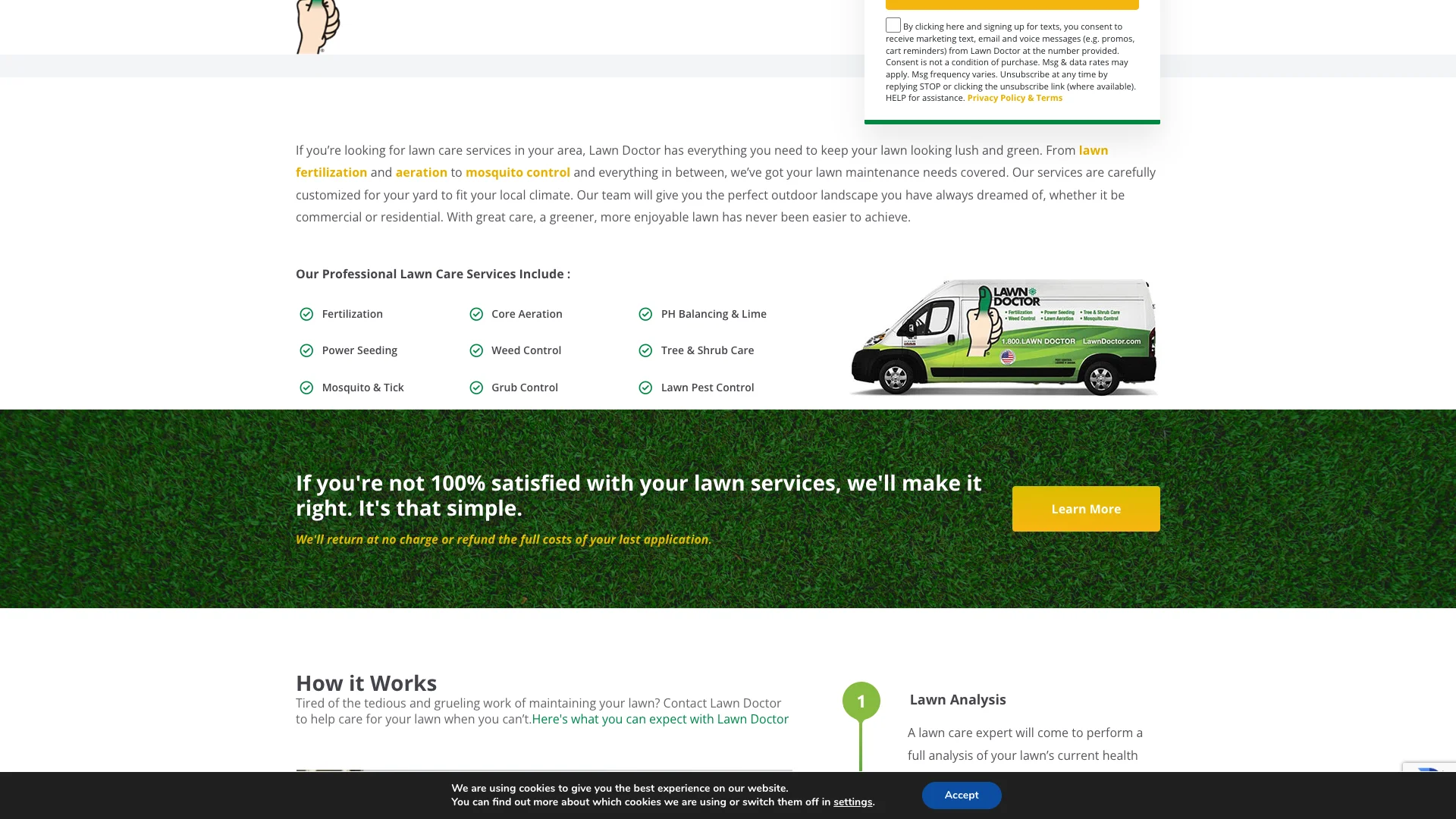 Lawn Doctor service page showing the Average Google Rating 4.7 out of 5.0 with yellow star icons displayed in the page content