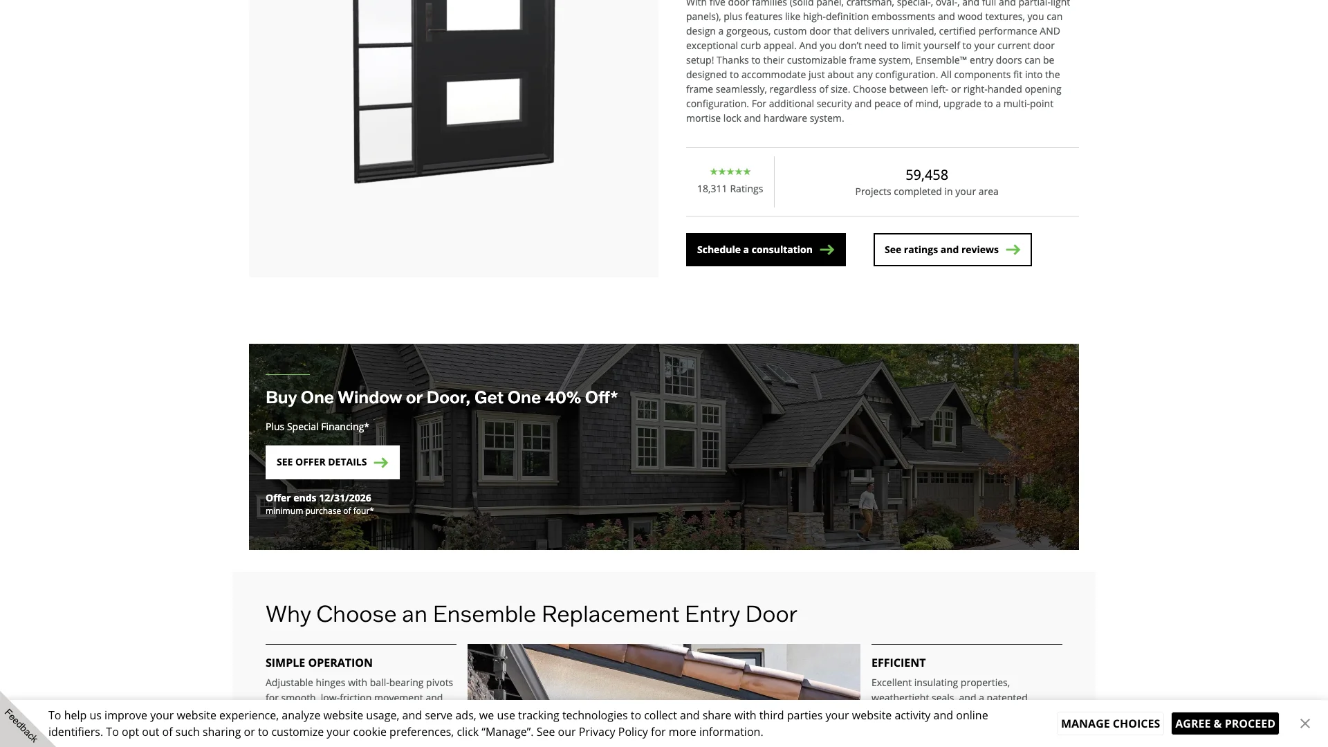 Renewal by Andersen product page showing the single lead capture form for scheduling a free in-home consultation with the window replacement team