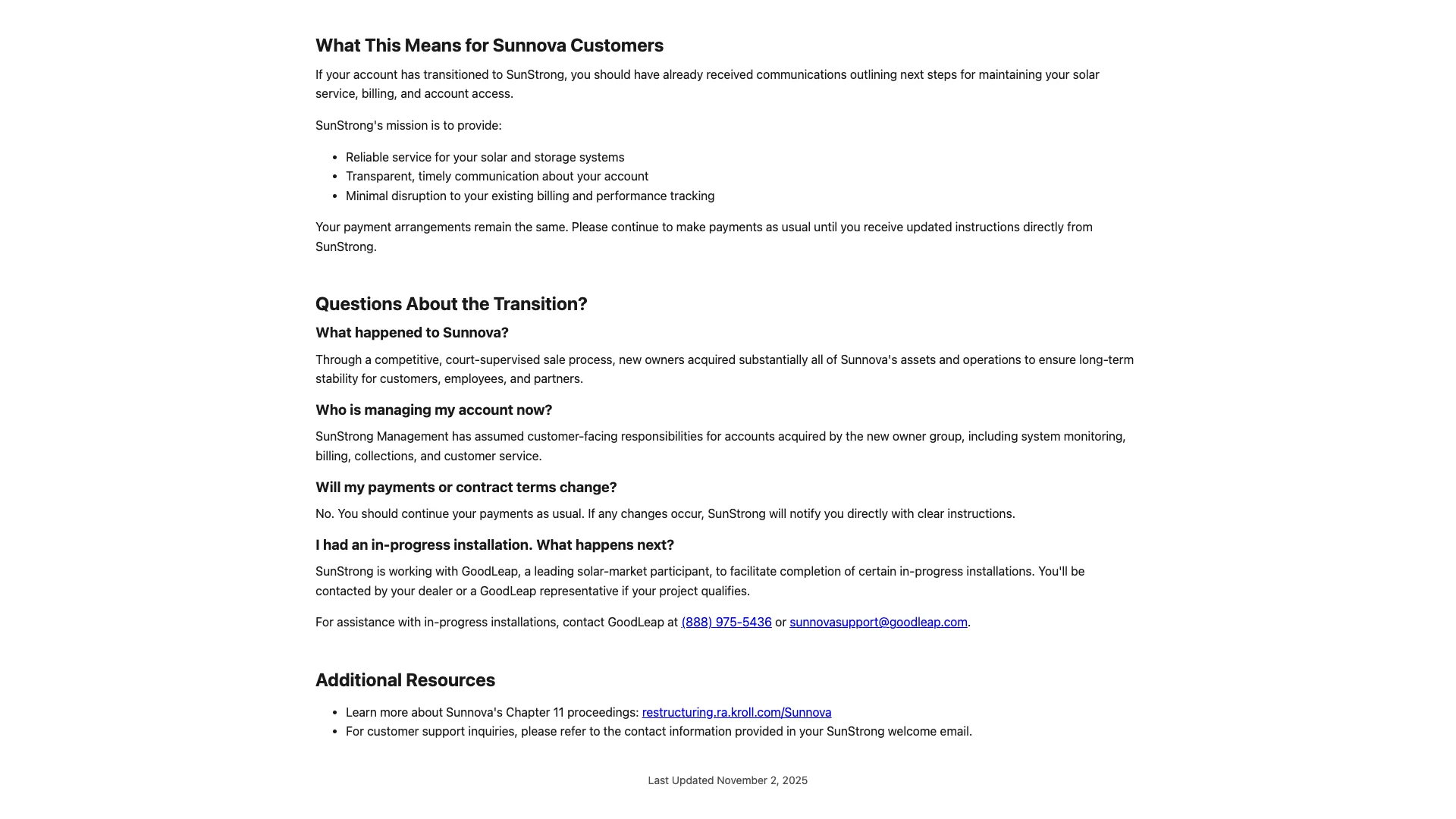 Sunnova corporate subdomain page showing the lightweight page structure with minimal content, no forms, and no conversion widgets that produces a perfect 100 score on Google PageSpeed Insights