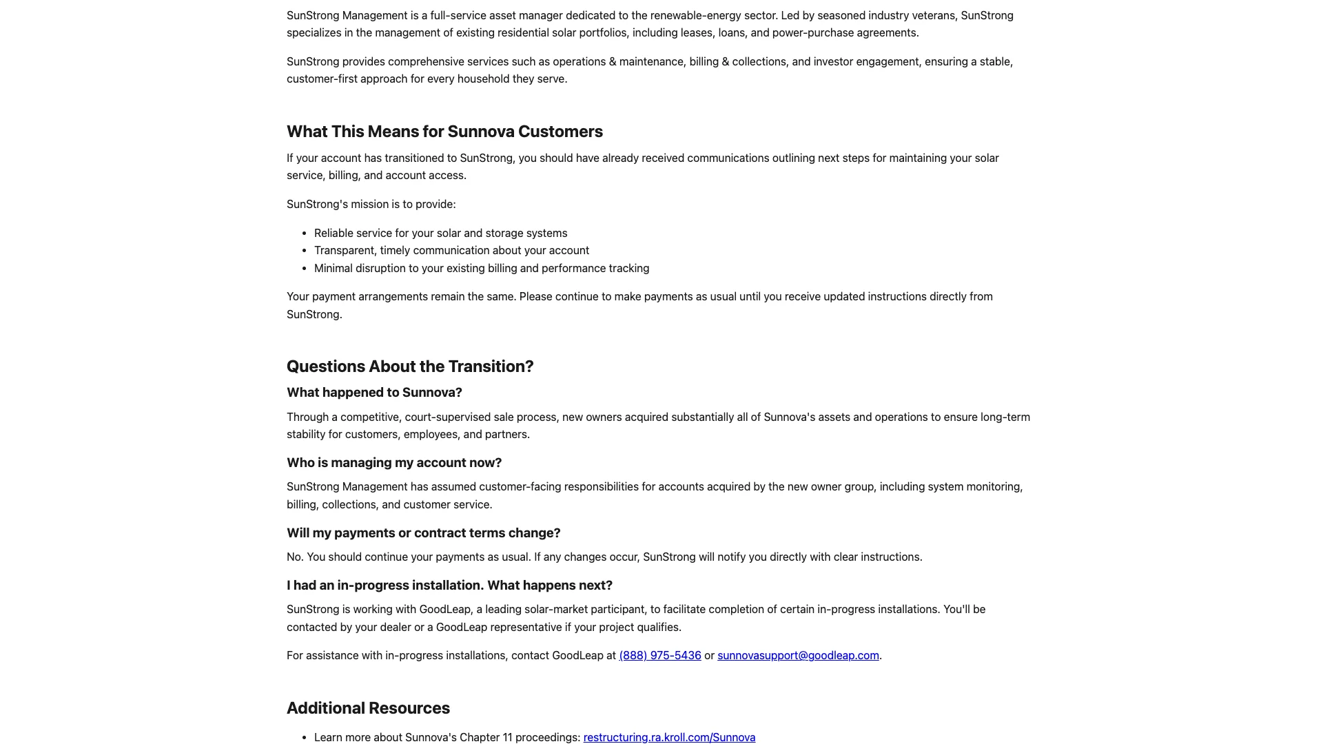 Sunnova investors subdomain page showing corporate investor relations content with no lead capture forms, no review widgets, and no homeowner conversion paths