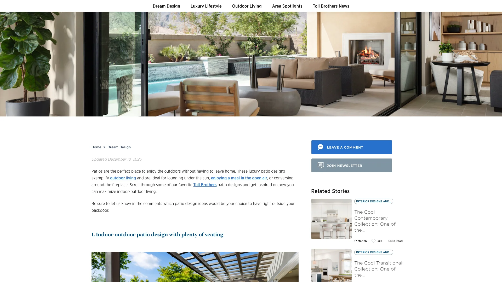 Toll Brothers bathrooms blog showing the detailed design content with high-quality imagery and the consistent two-form conversion setup