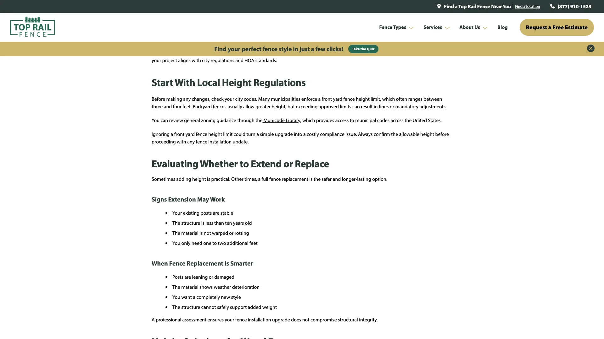 Top Rail Fence blog page showing the clean content layout with fence painting ideas but no visible Google Reviews, trust badges, or customer testimonials anywhere on the page